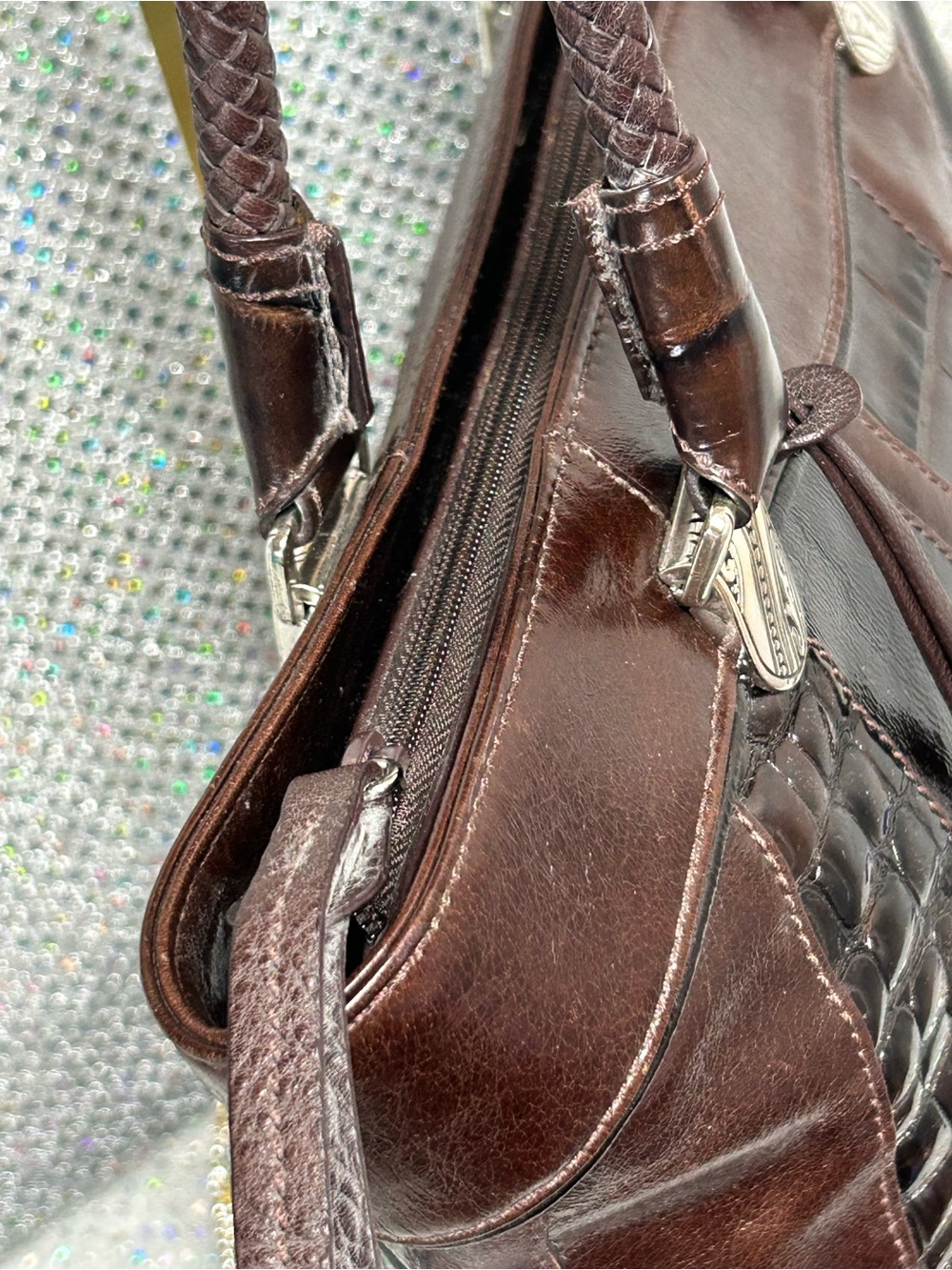 Brighton Brown Patchwork Leather Tote with Heart Charm - Picture 9 of 15